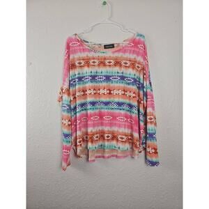 NWT Fab Rik Aztec Multicolored ¾ Sleeve Casual Top Size Large